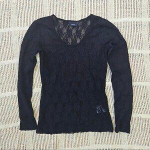 Black Mesh Lace Long Sleeve Top